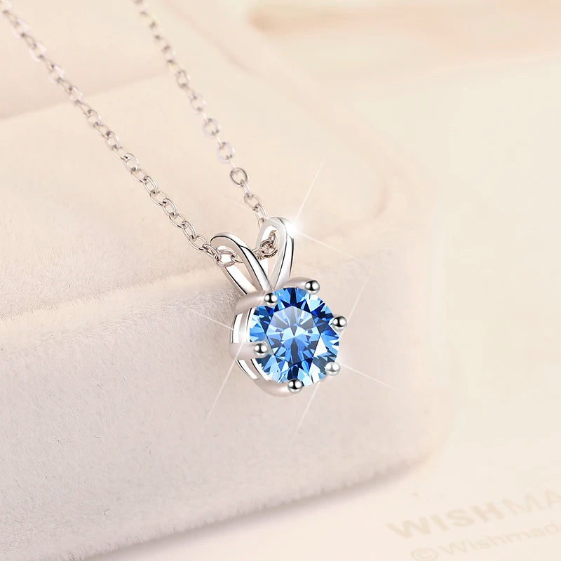 Collier charme en argent sterling 925 avec moissanite bleue 1 carat VVs1