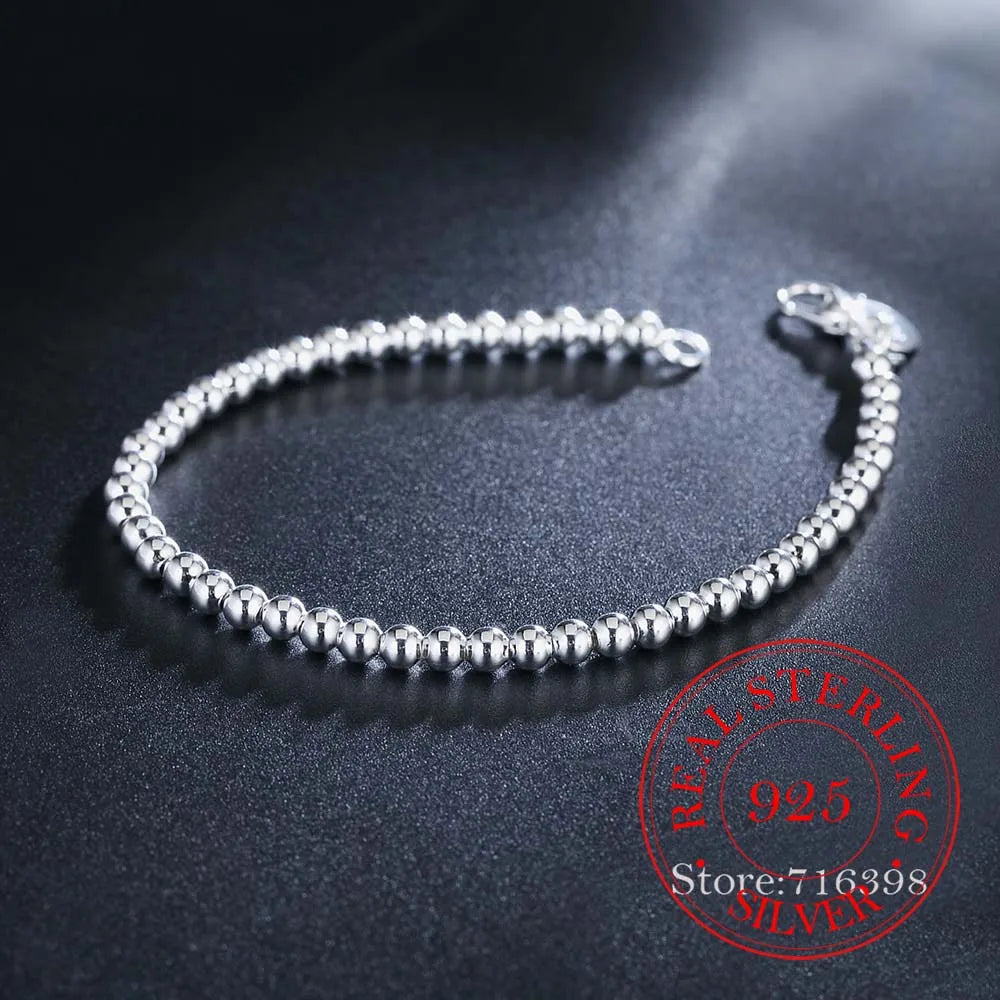 Bracelet 100 % en argent sterling 925  chaîne de perles de 4 mm