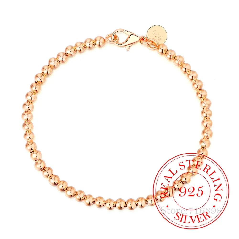 Bracelet 100 % en argent sterling 925  chaîne de perles de 4 mm