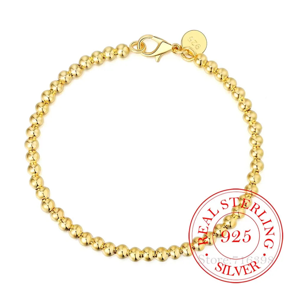 Bracelet 100 % en argent sterling 925  chaîne de perles de 4 mm