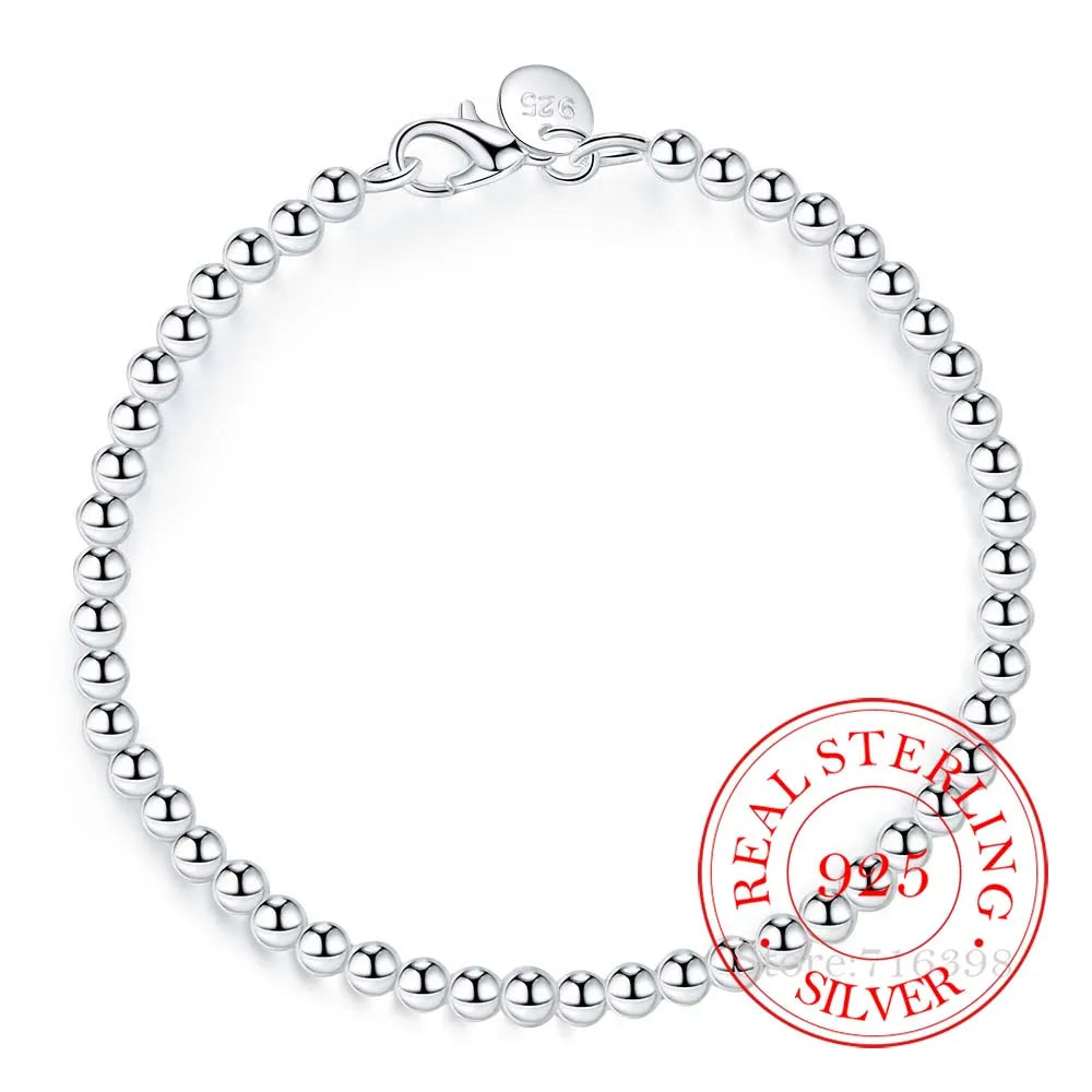 Bracelet 100 % en argent sterling 925  chaîne de perles de 4 mm