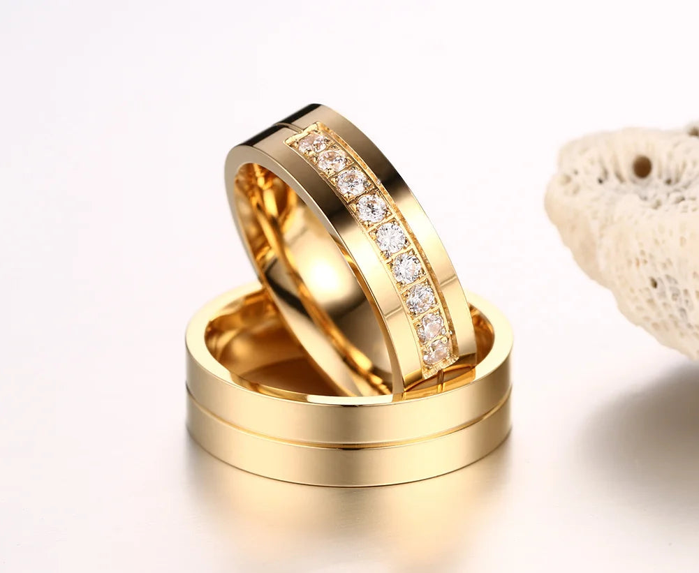 Bague de mariage plaqué or 24 carats pour femmes et hommes
