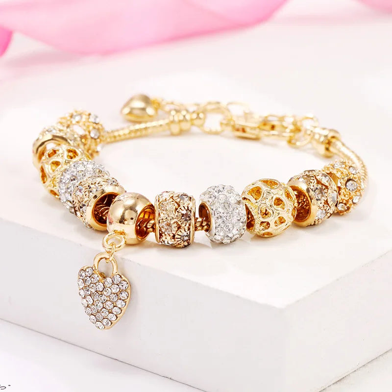 Bracelet  étoile cœur amour en rhinestones plaqué or 18 carats