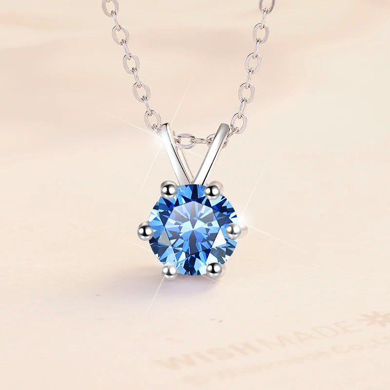 Collier charme en argent sterling 925 avec moissanite bleue 1 carat VVs1