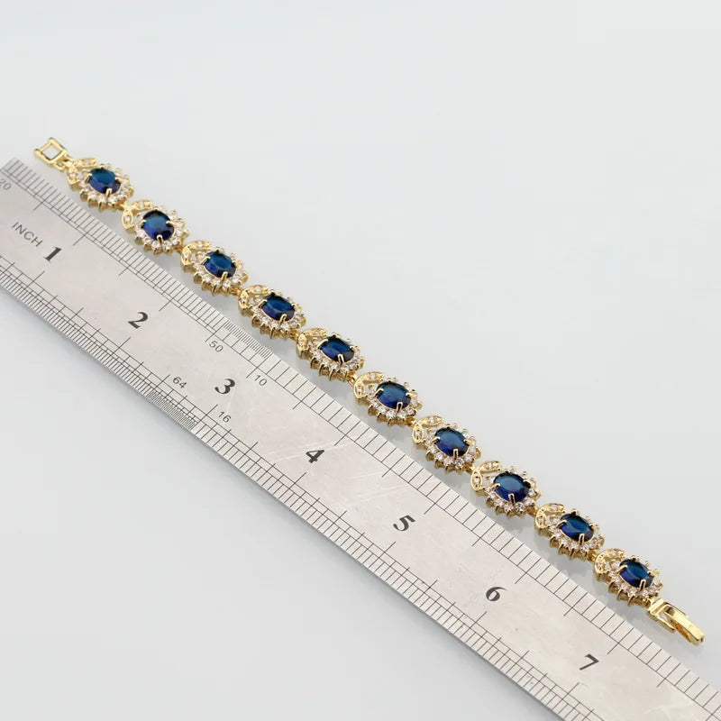 Bracelet Bangle 12 couleurs, Bijoux plaqué Or 18K avec pierre bleue, Longueur réglable