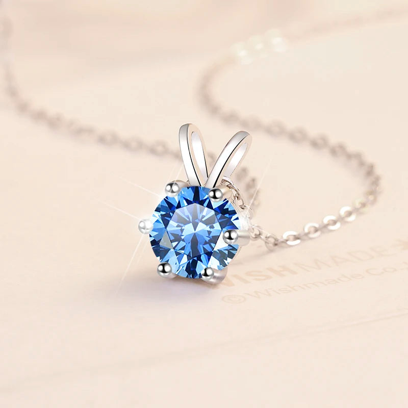 Collier charme en argent sterling 925 avec moissanite bleue 1 carat VVs1