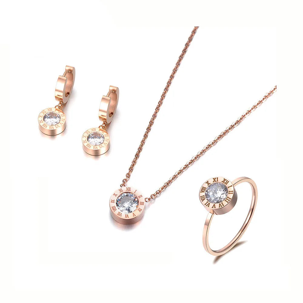 Ensemble de bijoux zircone cubique avec pendentif, boucles d'oreilles, bague