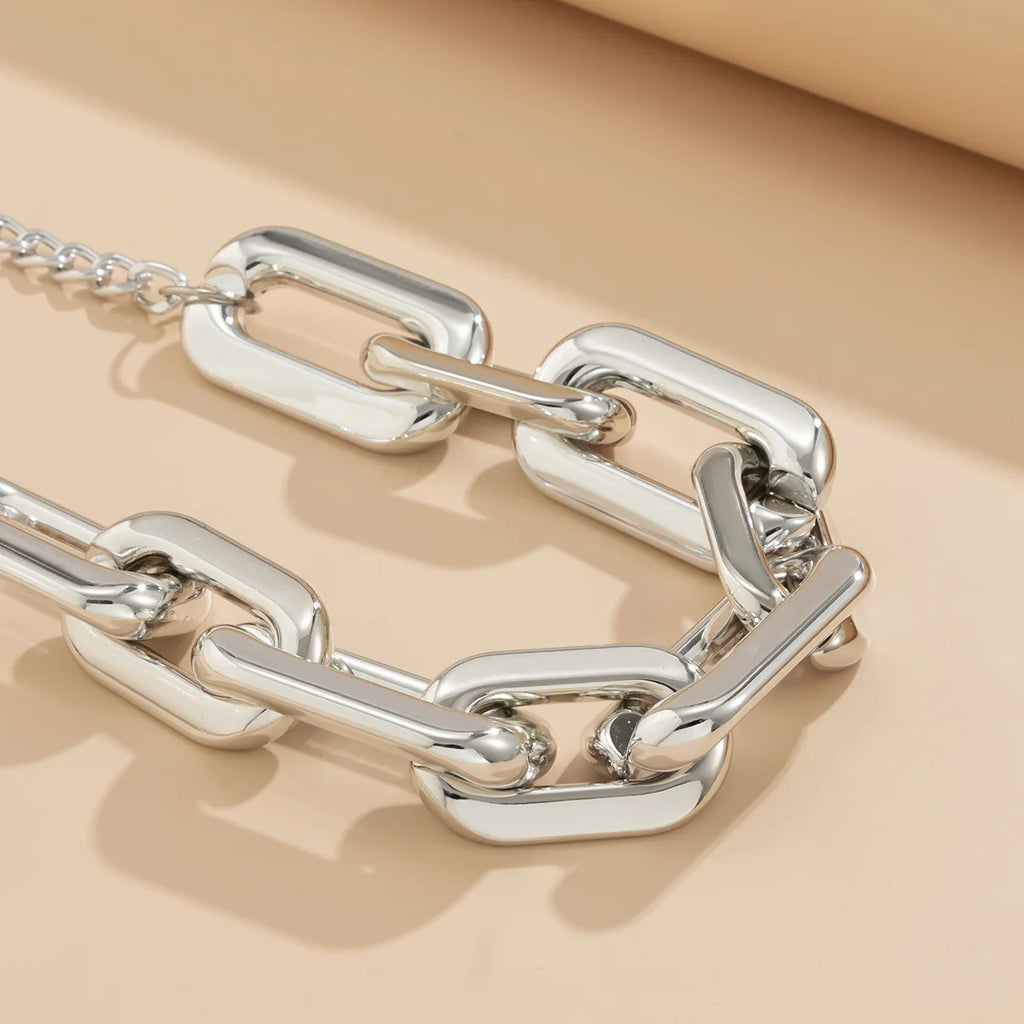 Collier carré épais style Fashion, couleur or rétro ou argent, fantasy