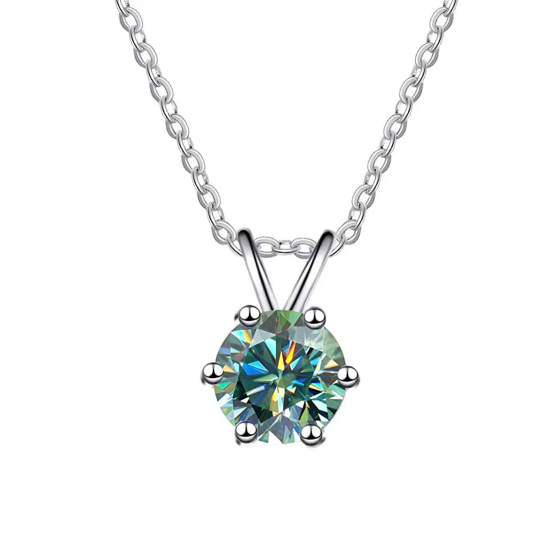 Collier charme en argent sterling 925 avec moissanite bleue 1 carat VVs1