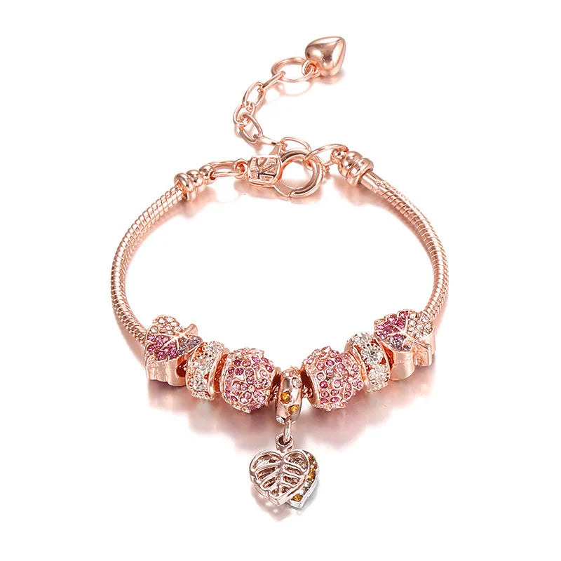Bracelet  étoile cœur amour en rhinestones plaqué or 18 carats