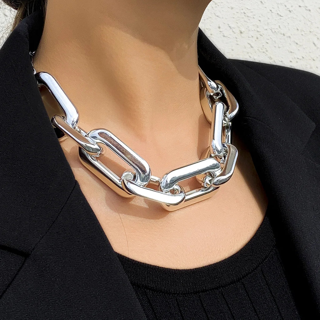 Collier carré épais style Fashion, couleur or rétro ou argent, fantasy