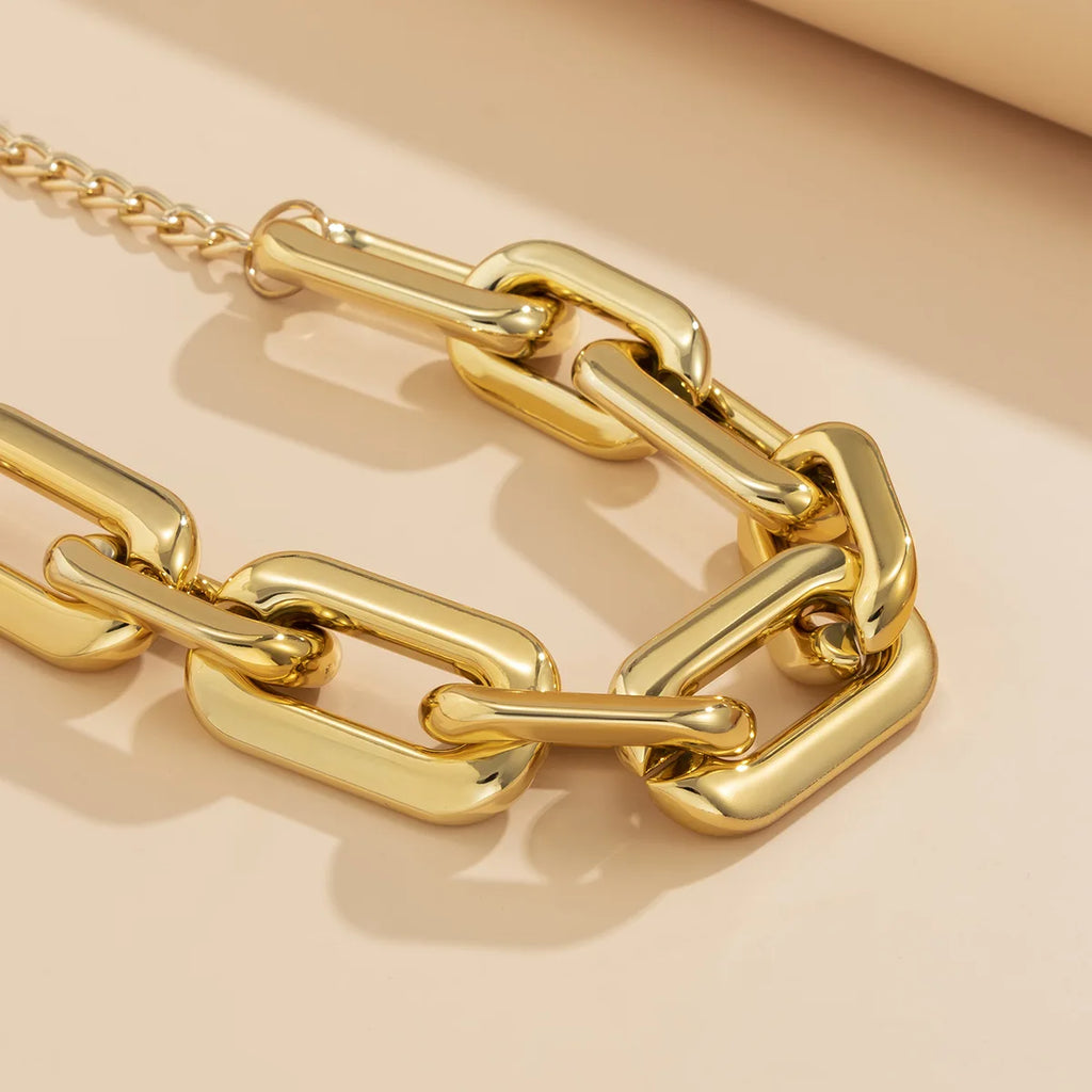 Collier carré épais style Fashion, couleur or rétro ou argent, fantasy