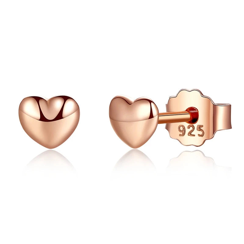 Boucles d'oreilles clous en argent sterling 925 petits cœurs unis