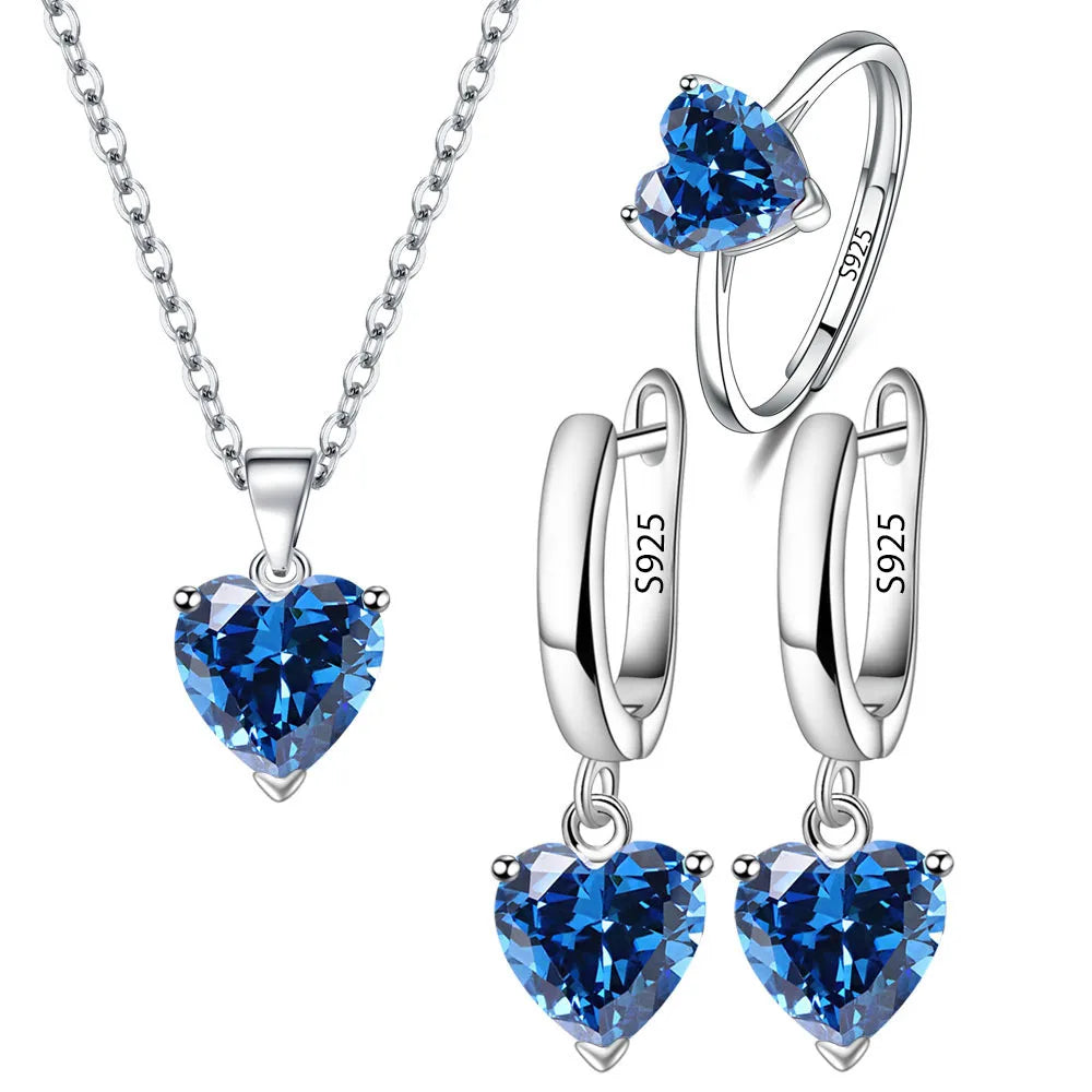Ensembles de bijoux en argent sterling 925 forme coeur