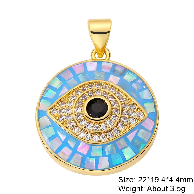 Charms ronds œil du mal turco-grec en coquille d'opale plaquée or 18K faits main