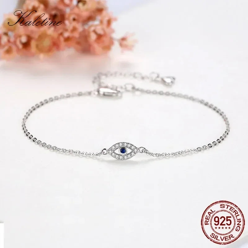 Bracelet lucky evil eye en argent sterling 925 pierre bleue CZ, bijoux réglables
