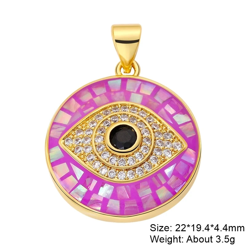 Charms ronds œil du mal turco-grec en coquille d'opale plaquée or 18K faits main