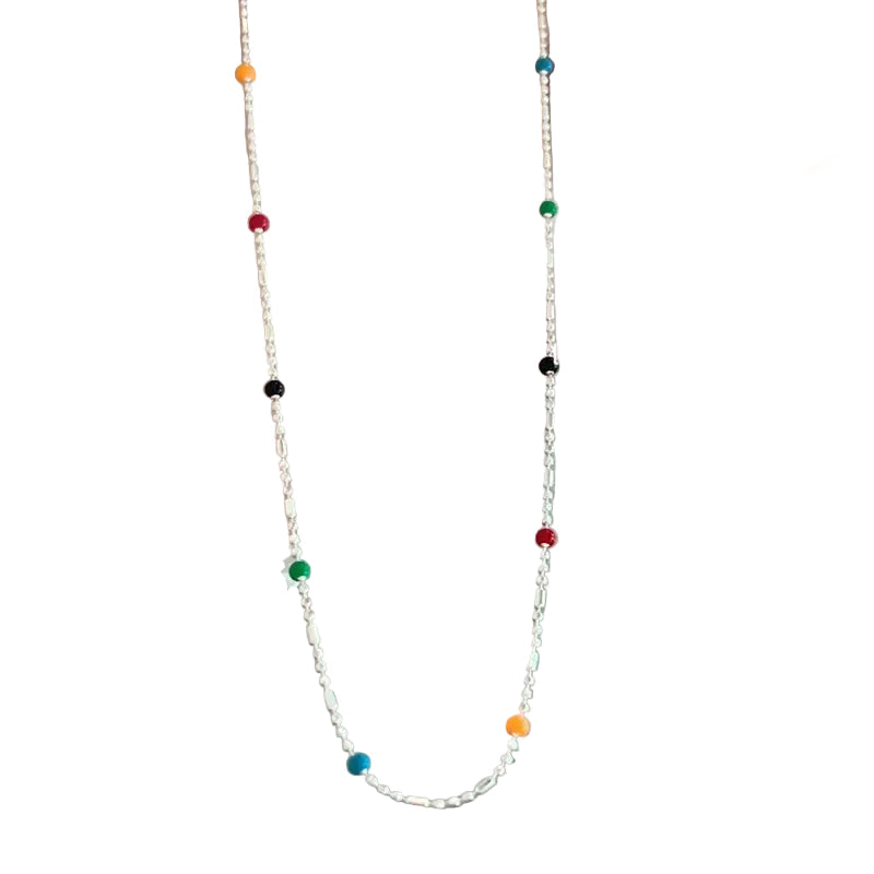 Collier en argent sterling 925 avec perles multicolores géométriques simples