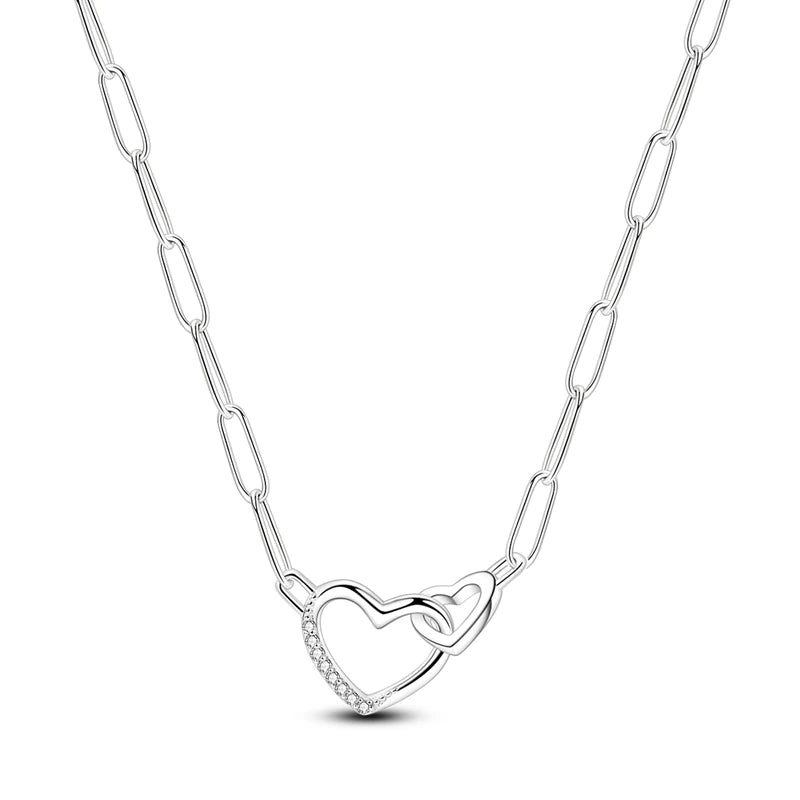 Collier cœur à cœur en argent sterling 925 pendentif cœur d'amour