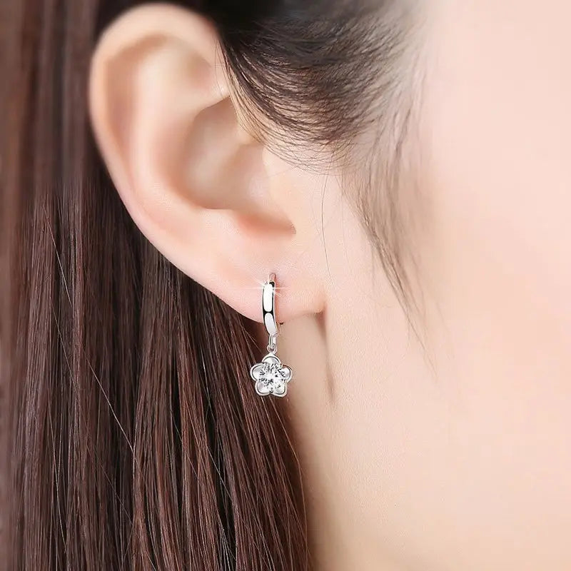 Boucles d'oreilles en argent sterling 925 avec fleur