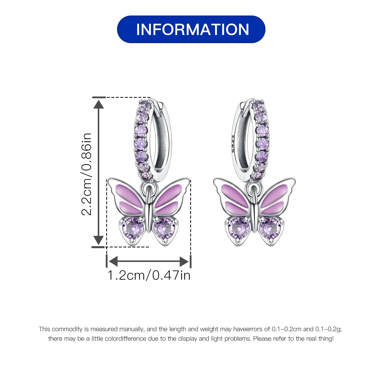 Boucles d'oreilles pendantes oiseaux bleu violet en argent sterling 925