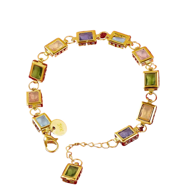 Bracelets en zircon coloré rectangulaire en plaqué or 18 carats