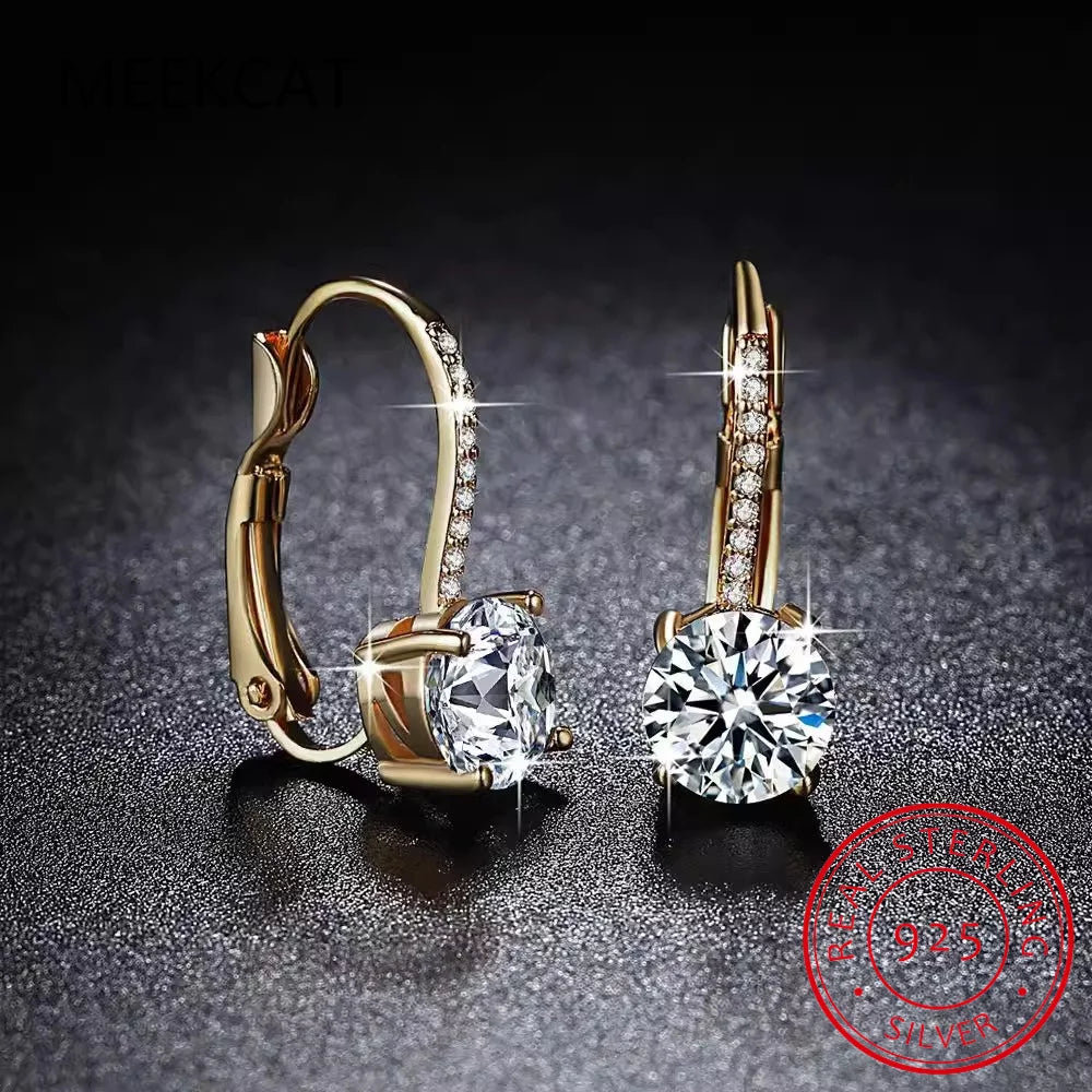 Boucles d'oreilles créoles en or plaqué 18 carats avec moissanite de 2 carats, argent streling 925