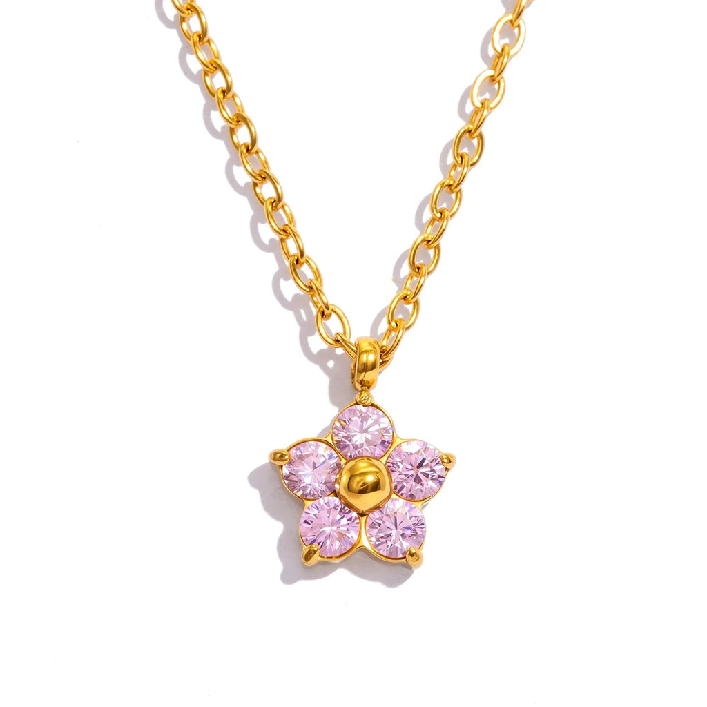 Collier pendentif  fleur de prunier plaqué or 18 carats