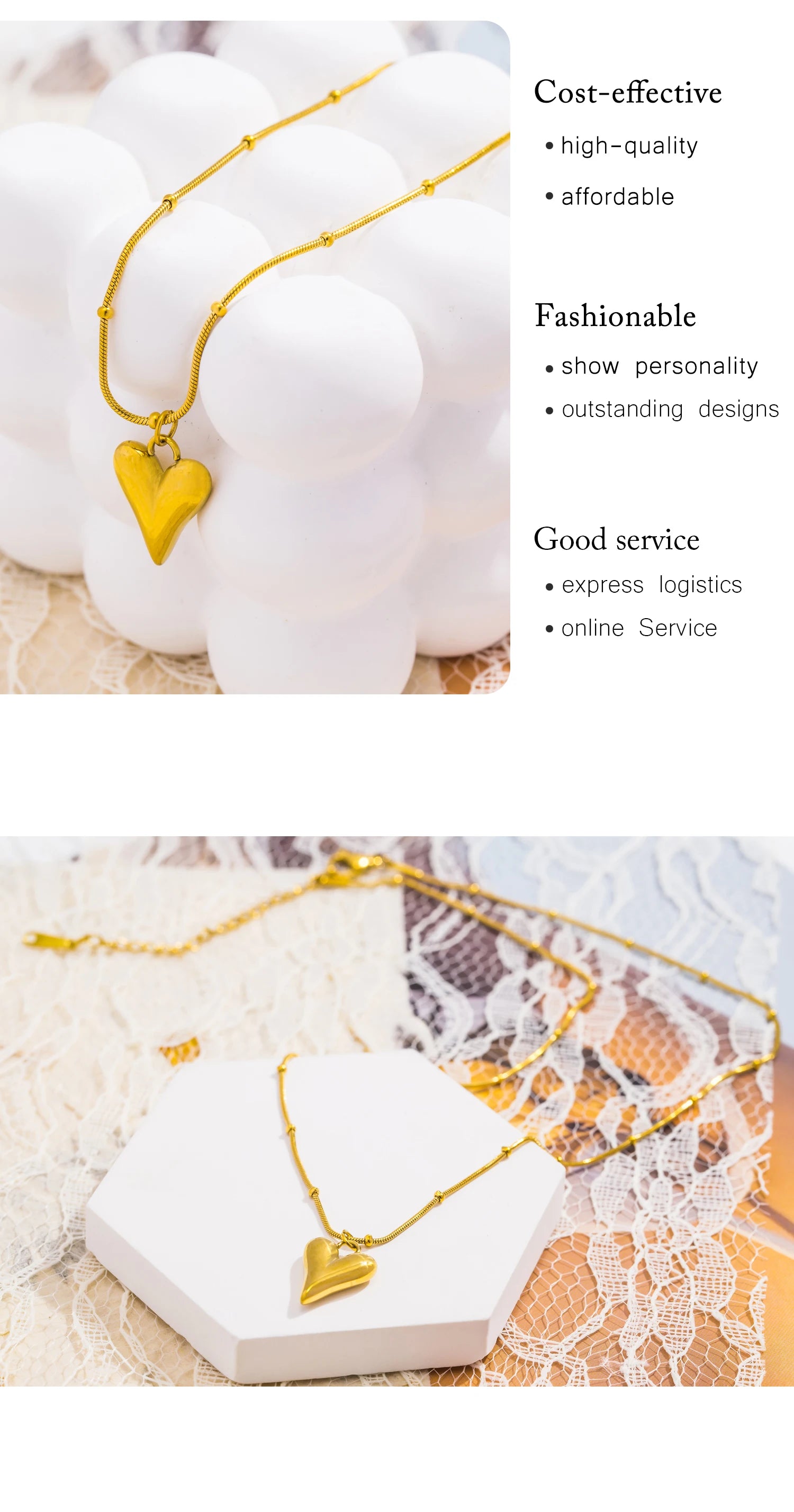 Collier pendentif en forme de cœur bijou plaqué or 18 carats