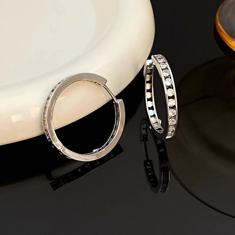 Boucles d'oreilles créoles rondes en cercle, zircon blanc