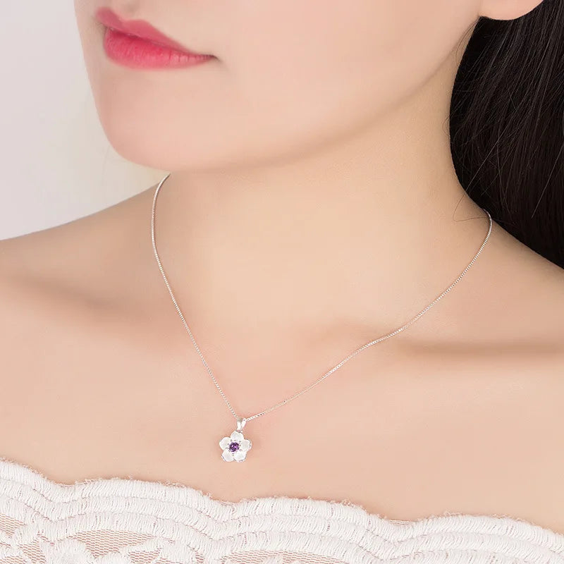 Ensemble de bijoux en argent sterling 925 véritable avec cristal fleur