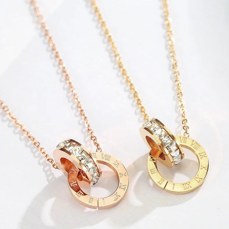 Collier pour femme en plaqué argent et plaqué or 18 carats, chiffres romains