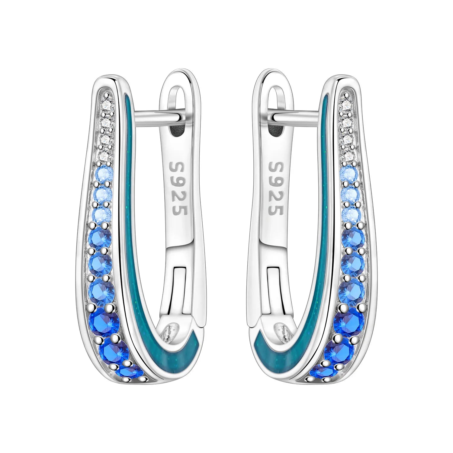 Boucles d'oreilles en argent sterling 925  minimaliste avec zircon bleu