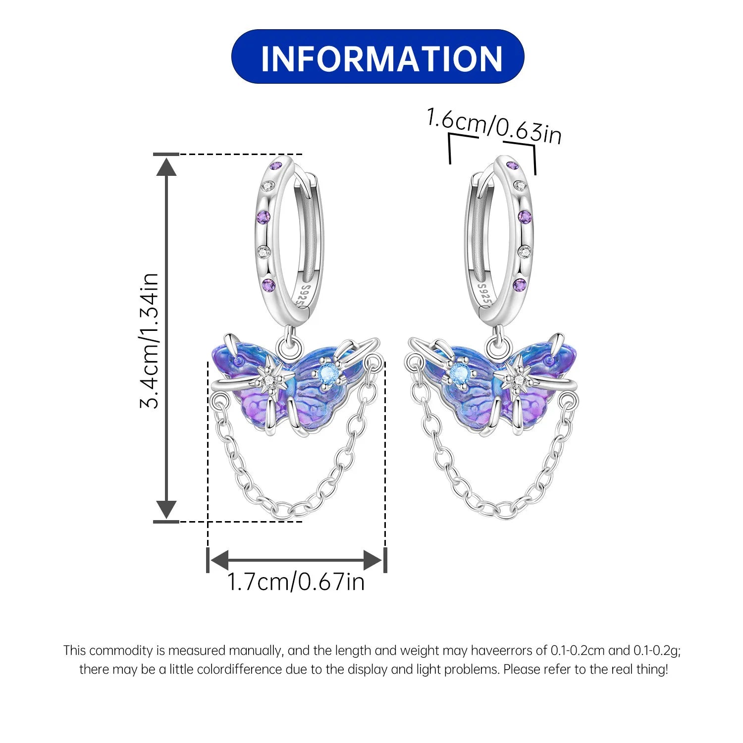 Boucles d'oreilles pendantes oiseaux bleu violet en argent sterling 925