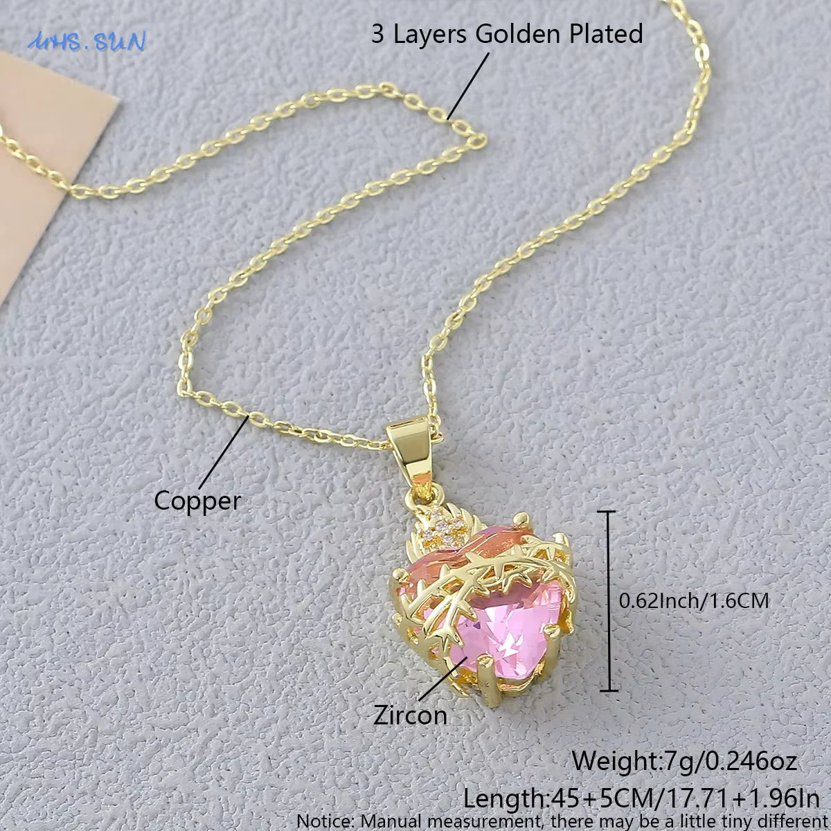 Collier Croix du Sacré-Cœur de Jésus plaqué or 18K