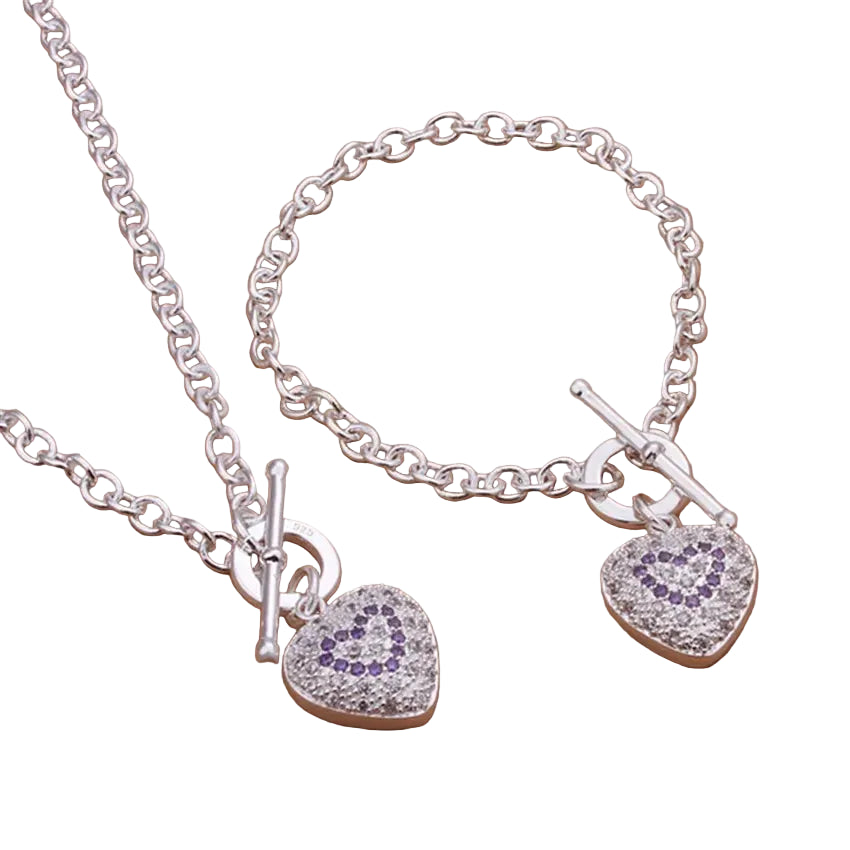 Collier pendentif en forme de cœur en cristal et argent sterling 925