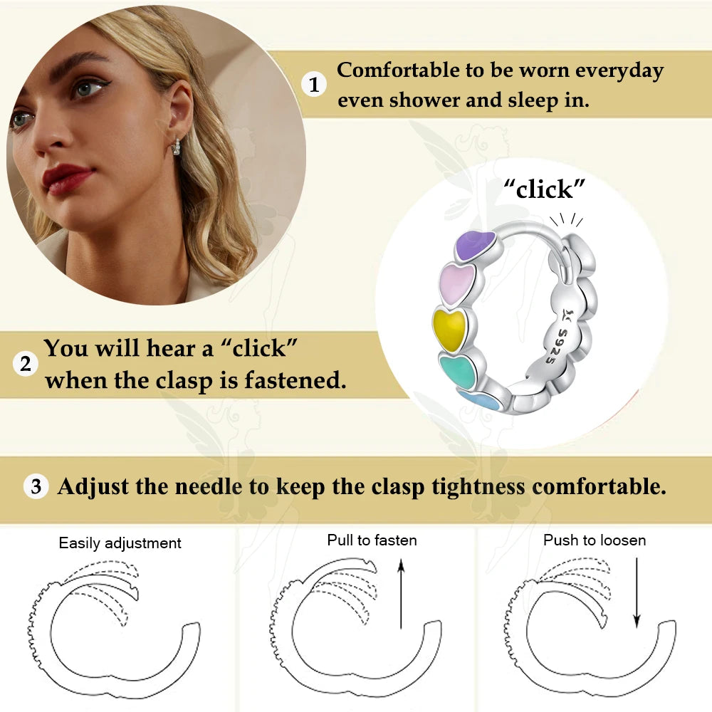 Boucles d'oreilles créoles en forme de cœur émaillées multicolores en argent sterling 925