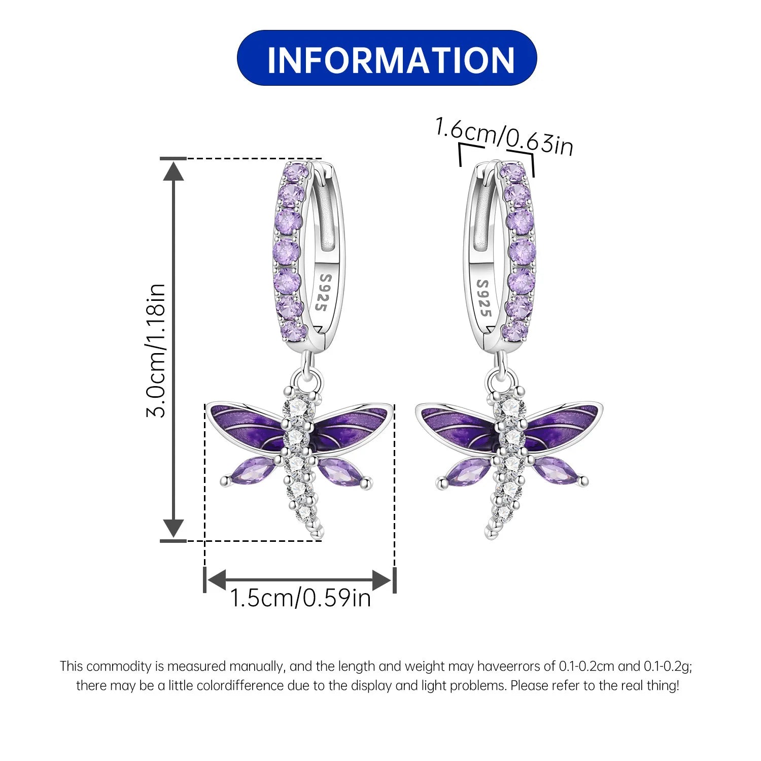 Boucles d'oreilles pendantes oiseaux bleu violet en argent sterling 925