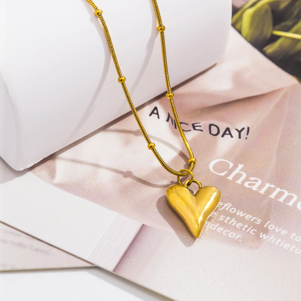 Collier pendentif en forme de cœur bijou plaqué or 18 carats