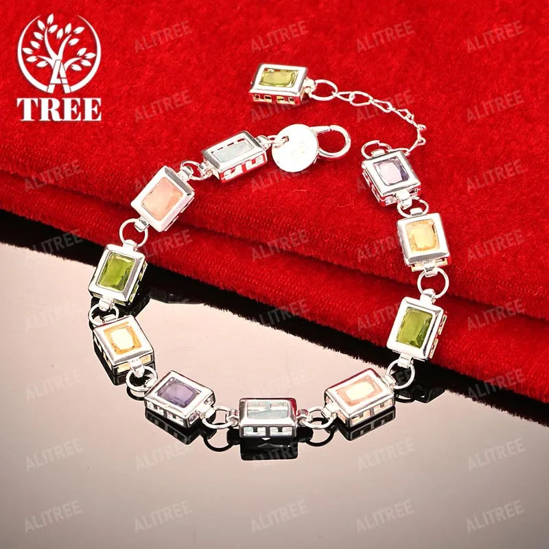 Bracelets en zircon coloré rectangulaire en plaqué or 18 carats