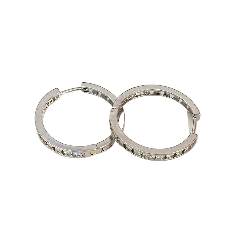 Boucles d'oreilles créoles rondes en cercle, zircon blanc