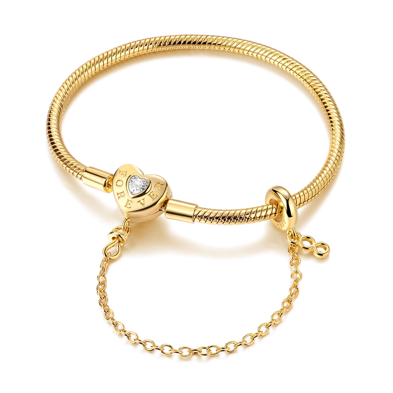 Bracelets en argent sterling 925 en forme de cœur doré scintillant