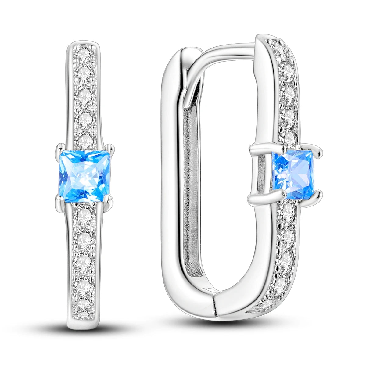 Boucles d'oreilles en argent sterling 925  minimaliste avec zircon bleu