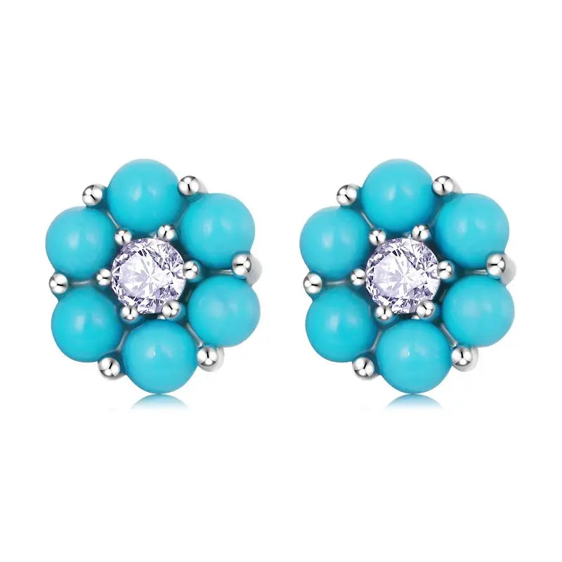 Boucles d'oreilles créoles simples rondes en turquoise  en argent sterling 925