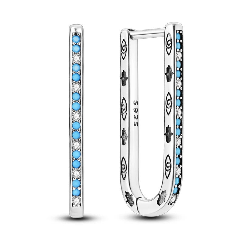 Boucles d'oreilles en argent sterling 925  minimaliste avec zircon bleu