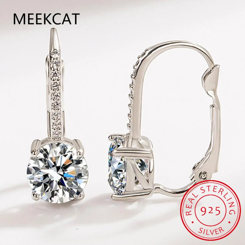 Boucles d'oreilles créoles en or plaqué 18 carats avec moissanite de 2 carats, argent streling 925