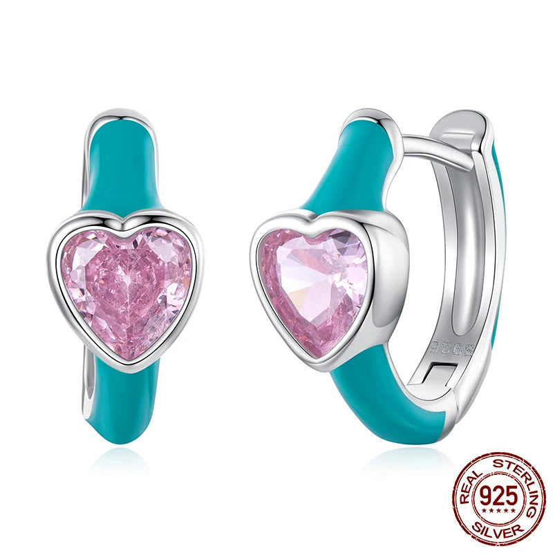 Boucles d'oreilles en argent sterling 925 émaillées vertes en forme de huggies