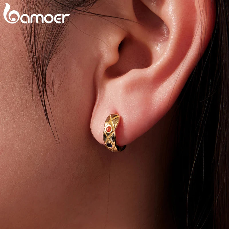 Boucles d'oreilles en argent sterling 925 avec motif diamant plaqué or 18K