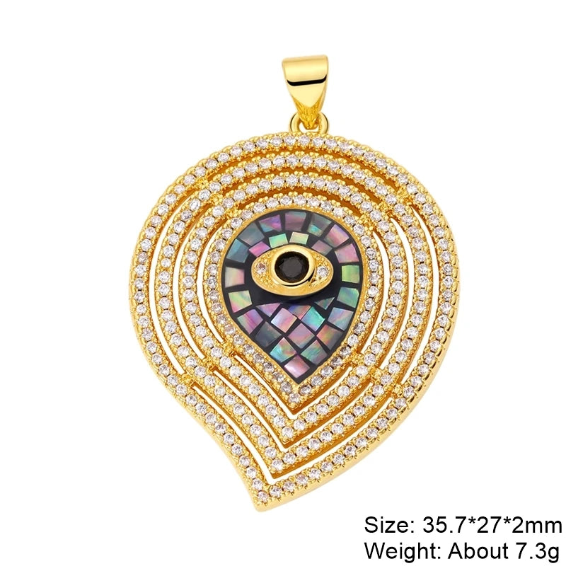 Charms ronds œil du mal turco-grec en coquille d'opale plaquée or 18K faits main