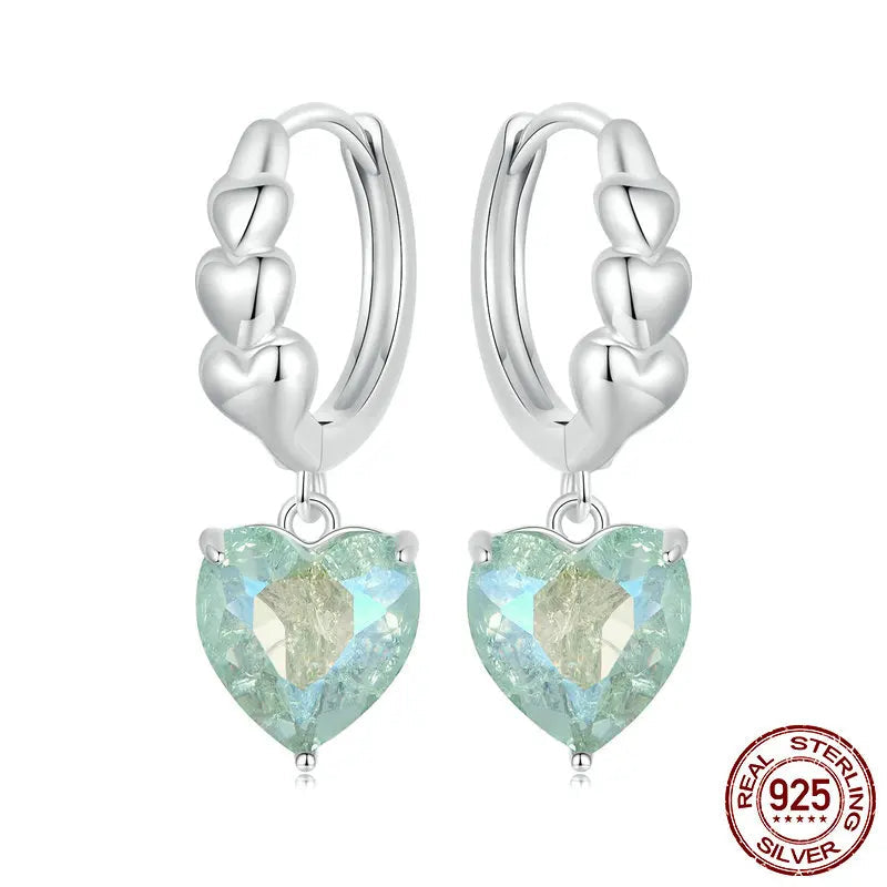 Boucles d'oreilles pendantes en forme de cœur vert menthe en argent sterling 925